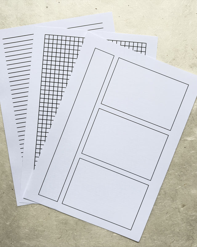 Inkful Mind Notizbuch A5 — handgefertigt, Weiß, 96 Seiten, mit 6 Lineaturen