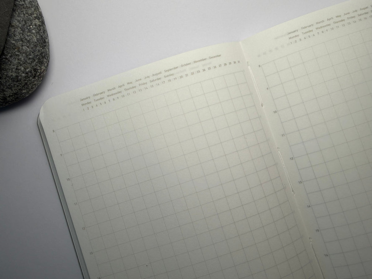 Stalogy 1/2 Year Notebook A6 Slim, Nahaufnahme der Doppelseite mit Karoraster